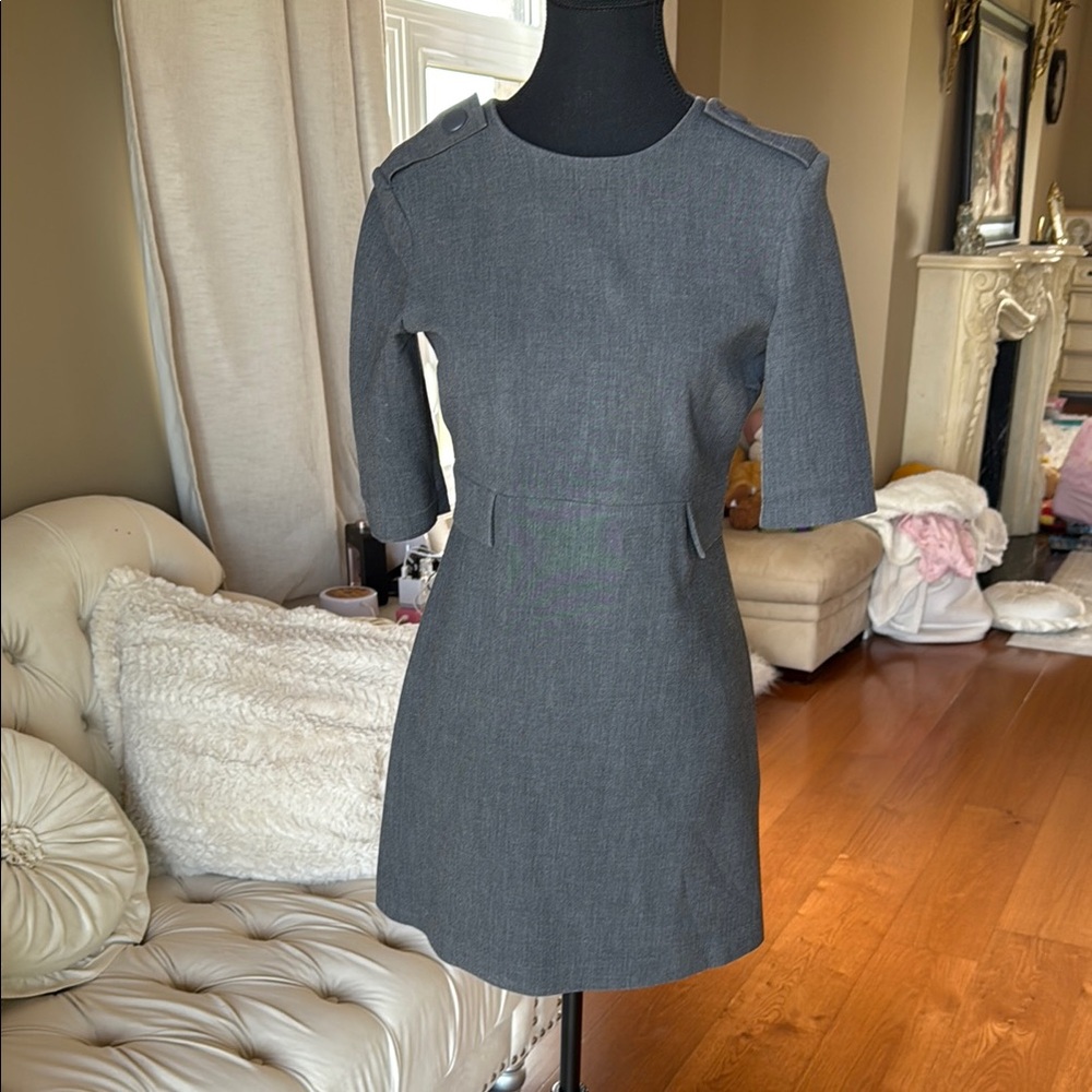 Zara Gray Sheath Mini Dress Short Sleeve Crew Neck